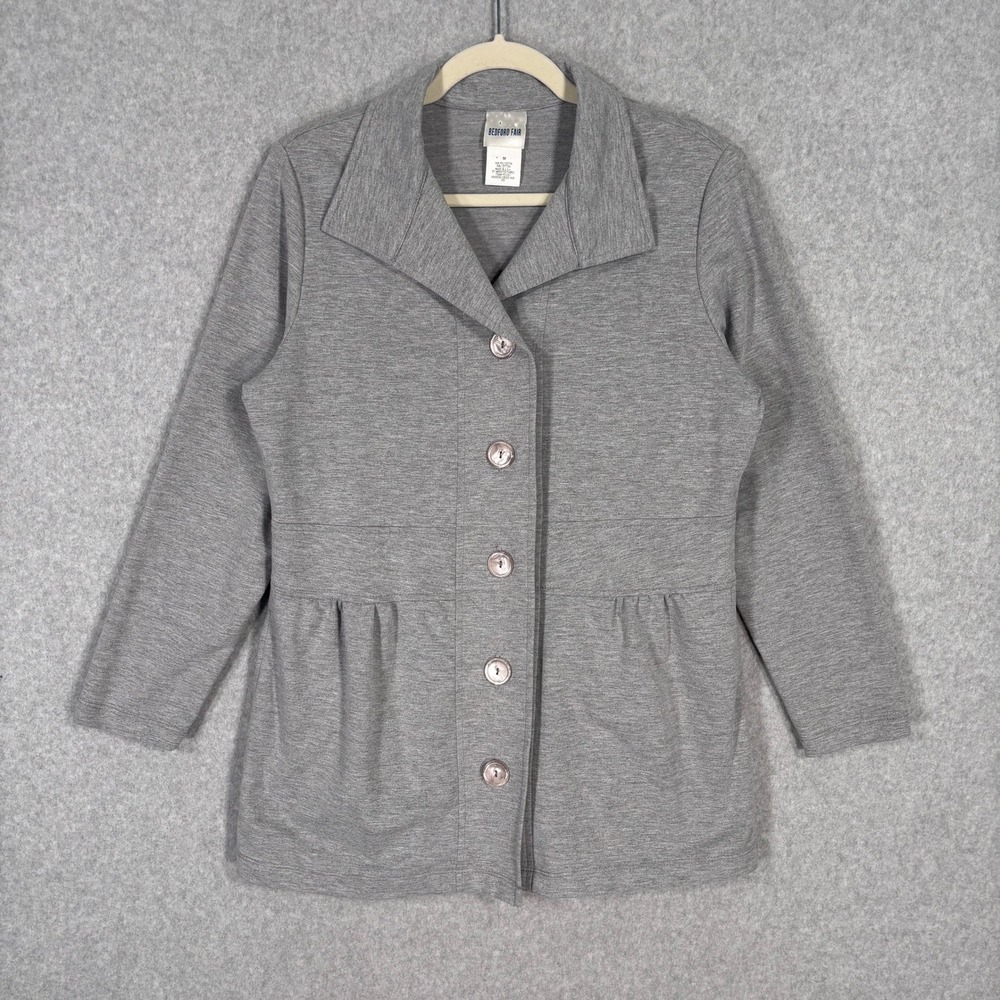 Bedford Fair Sweatshirt Cardigan Blazer Medium Knit Pockets Minimalist Whimsical